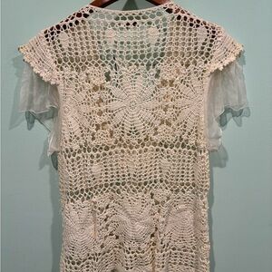 Style brand macrame beaded short sleeved top